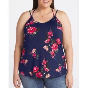 NWT Papermoon Women's Navy Floral Basima Back Detail Tank Top Size 1X